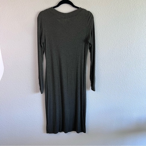 GAP Women’s Cozy Rib Long Sleeve Knee Length Dress Olive Heather - Picture 4 of 10
